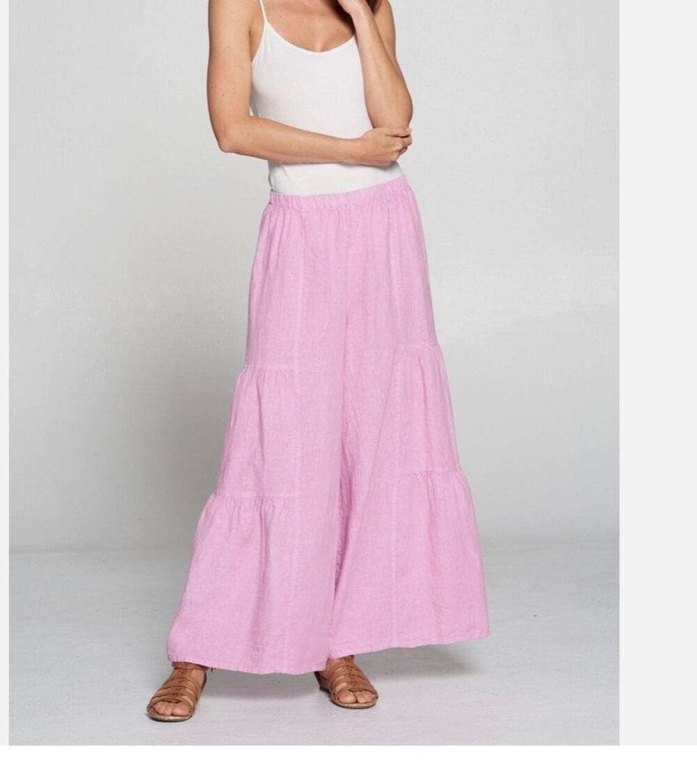 Black Medium Match Point Linen Pants Cha Wide Flax Flood Tier